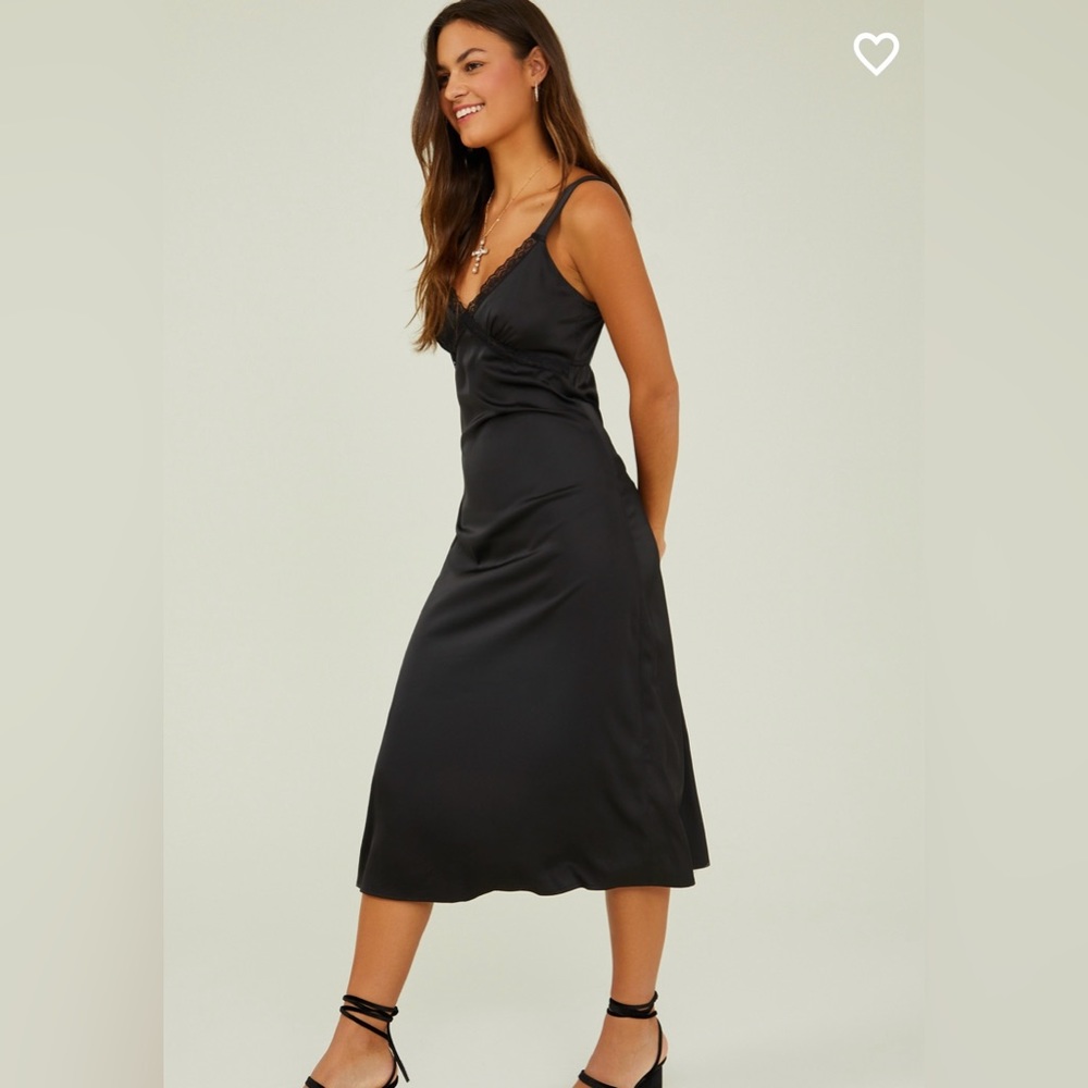 NWT Altar’d State Cara Satin Midi Slip Dress Black XS